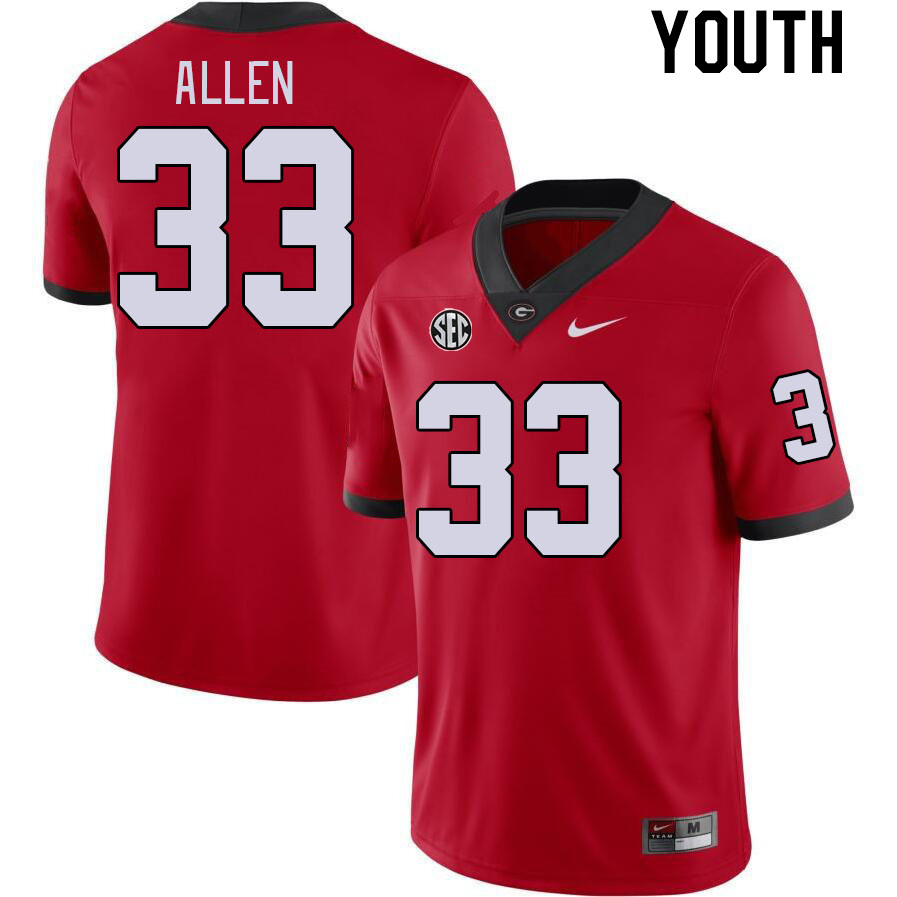 Youth #33 C.J. Allen Georgia Bulldogs College Football Jerseys Stitched-Red - Click Image to Close